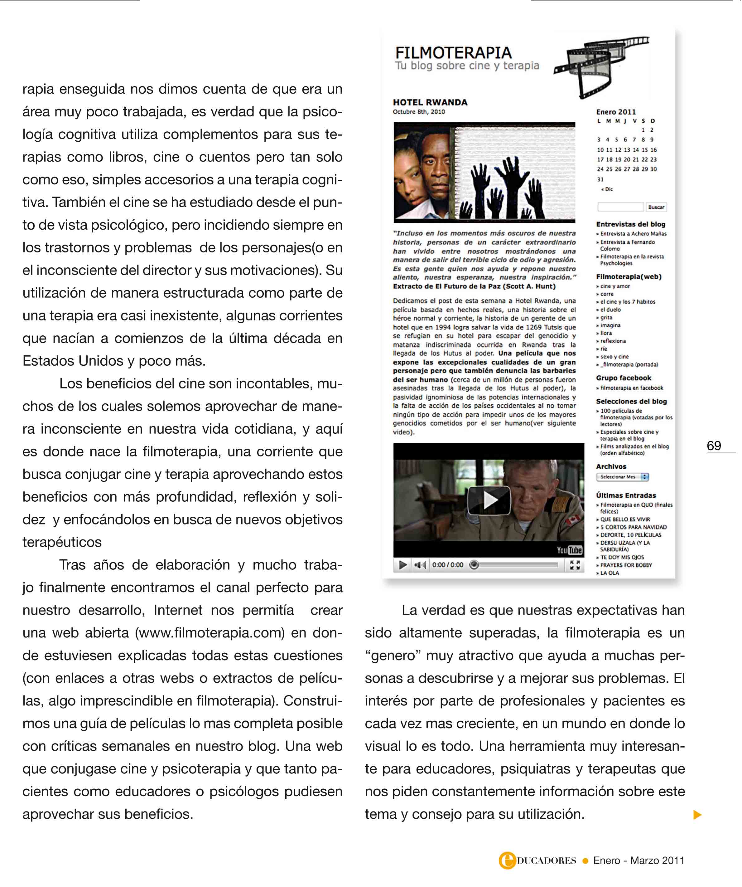 Filmoterapia en la revista Educadores. Psicologos Coruña | Hodgson & Burque